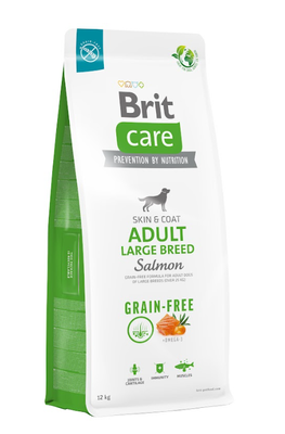 BRIT CARE Dog Grain-free Adult Large Breed Salmon 12kg + BRIT CARE Dog Dental Stick Teeth & Gums -5% billiger!!!