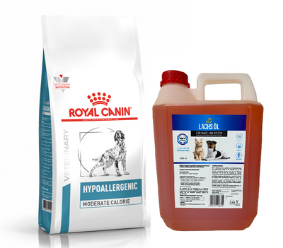 ROYAL CANIN Hypoallergenic Moderate Calorie HME23 14kg + LAB V Lachsöl 5l
