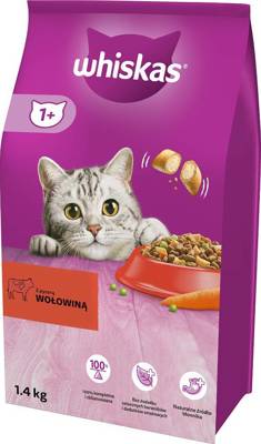 WHISKAS Adult 1,4 kg - Trockenvollnahrung für ausgewachsene Katzen, mit leckerem Rindfleisch + GIMBORN Gim Cat Paste Anti-Hairball Duo malt 50g -3% billiger!!!