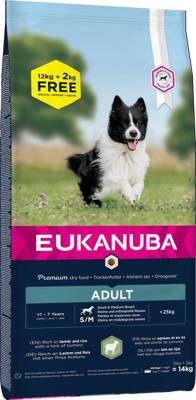 EUKANUBA Adult Small&Medium Breed Rich In Lamb & Rice 12kg + 2kg