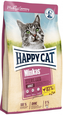 Happy Cat Minkas sterilisiertes Geflügel 10kg + JRS Cats Best Nature Gold - Katzenstreu Langhaar 10l / 5kg