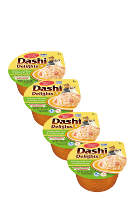 Inaba DASHI Ergänzungsfuttermittel für Katzen - Brühe mit Huhn- und Thunfischgeschmack 4x70 g 