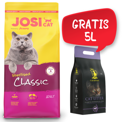 JOSERA JosiCat Classic Sterilised 10kg + Bentonitstreu 5l GRATIS