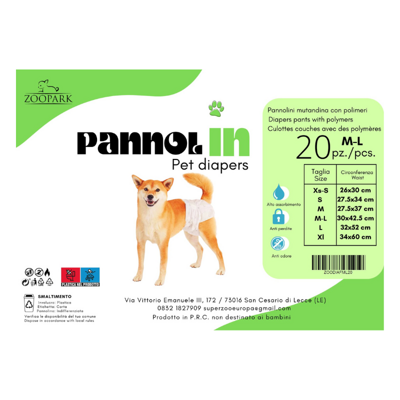 PannolIN Windeln für Hündinnen  Größe M-L 30x42,5cm 20 Stück/Packung.