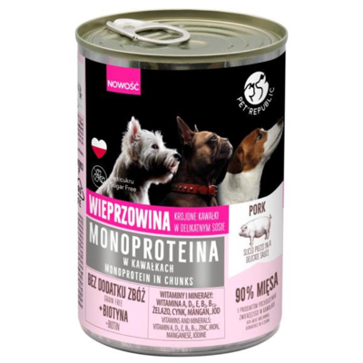 PetRepublic Schweinefleisch Monoprotein Futter für Hunde, Stücke in Sauce 400g