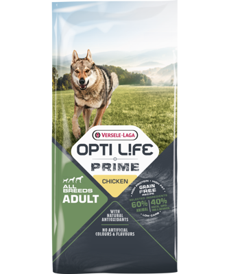 VERSELE-LAGA Opti Life Prime Adult Chicken 12,5kg - Getreidefreies Futter für ausgewachsene Hunde mit Hähnchen + Überraschung für den Hund