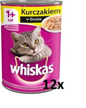 WHISKAS Nasses Katzenfutter für Erwachsene mit Hühnchen in Sauce 12x400g