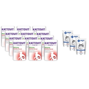 Kattovit Niere/Renal Truthahn 12x85g-Beutel + ENZO VET Renal mit Rindfleisch in Gelee für Katzen 3x100g